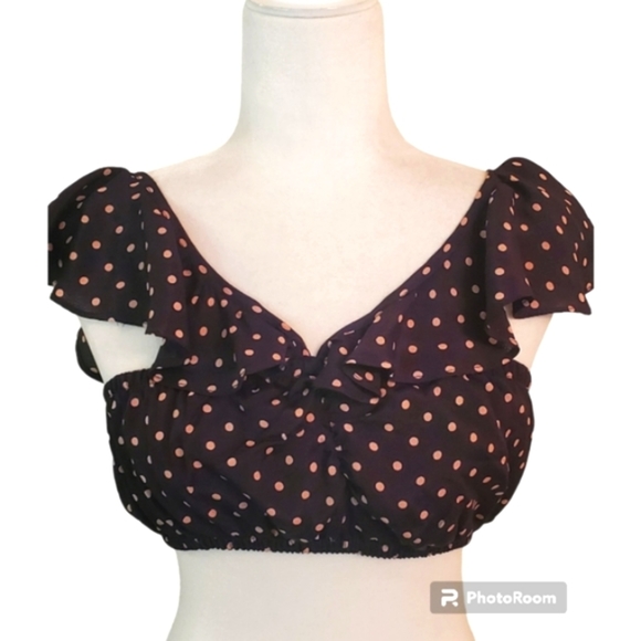 FOR LOVE & LEMONS Polka Dot Ruffle Bandeau Crop Top Size Large - Picture 2 of 9